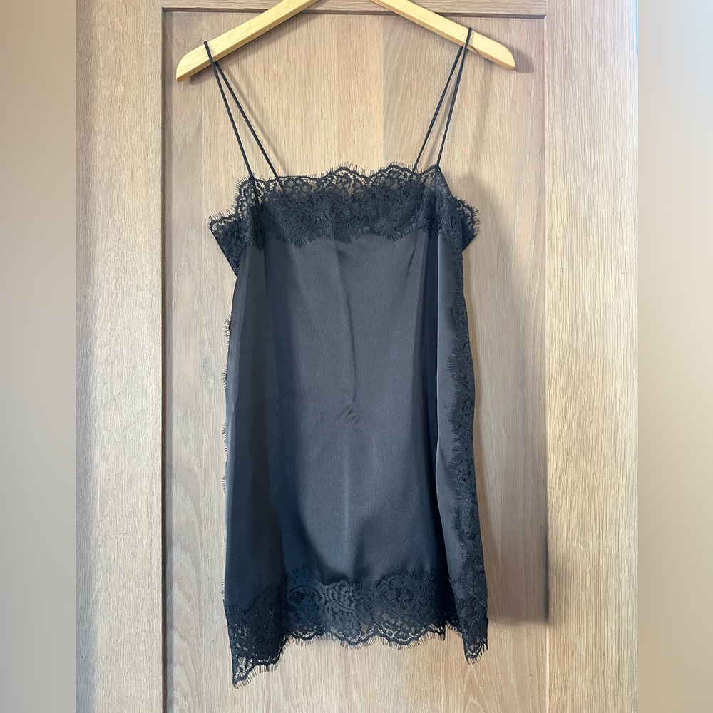 NWT Zara Dark Brown Satin & Lace Cami with Side Slits Size Small